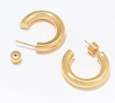 David Markstein Sterling Silver Gold Tone 1" Debut Smart Closure Hoop Earrings